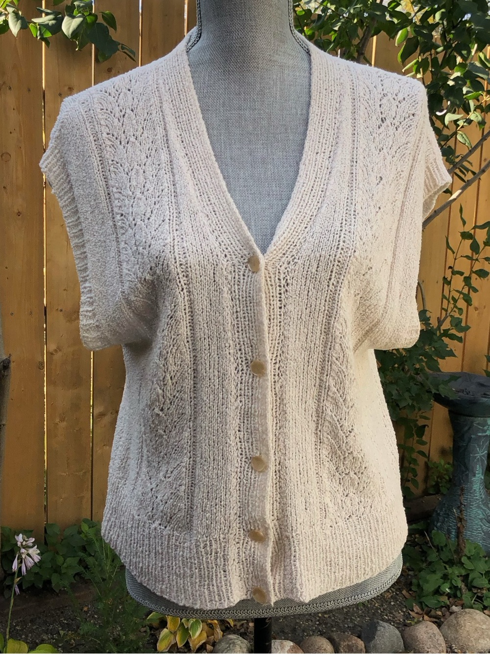 Y2K Cottage Core Handmade Knit Button-Front V-Neck Sweater Vest Coastal Grandma
